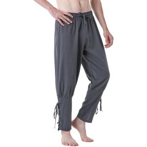 imageMens Pure Cotton Vintage Ankle Banded Pants for Renaissance Pirate Viking Medieval CostumeGrey