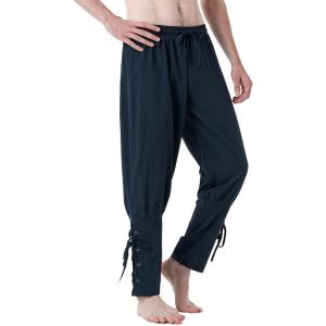 imageMens Pure Cotton Vintage Ankle Banded Pants for Renaissance Pirate Viking Medieval CostumeNavy Blue