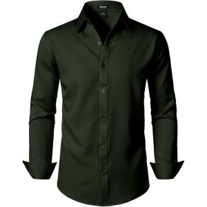 imageMens Stretch Soft Slim Fit Dress Shirts Long Sleeve Formal Wedding Business Casual Button Down ShirtDeep Forest Green