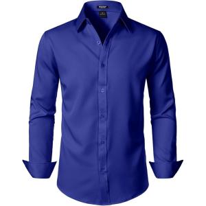imageMens Stretch Soft Slim Fit Dress Shirts Long Sleeve Formal Wedding Business Casual Button Down ShirtRoyal Blue