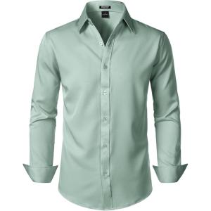 imageMens Stretch Soft Slim Fit Dress Shirts Long Sleeve Formal Wedding Business Casual Button Down ShirtTurquoise