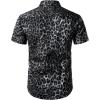 imageMens 2 Piece Casual Cotton Stretchy Outfit Short Sleeve Button up Shirt and Shorts SetBlack Leopard