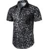 imageMens 2 Piece Casual Cotton Stretchy Outfit Short Sleeve Button up Shirt and Shorts SetBlack Leopard