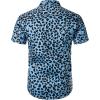 imageMens 2 Piece Casual Cotton Stretchy Outfit Short Sleeve Button up Shirt and Shorts SetBlue Leopard