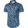 imageMens 2 Piece Casual Cotton Stretchy Outfit Short Sleeve Button up Shirt and Shorts SetBlue Leopard
