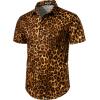 imageMens 2 Piece Casual Cotton Stretchy Outfit Short Sleeve Button up Shirt and Shorts SetGold Leopard