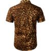imageMens 2 Piece Casual Cotton Stretchy Outfit Short Sleeve Button up Shirt and Shorts SetGold Leopard