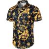 imageMens 2 Piece Casual Cotton Stretchy Outfit Short Sleeve Button up Shirt and Shorts SetNavy Gold