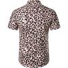 imageMens 2 Piece Casual Cotton Stretchy Outfit Short Sleeve Button up Shirt and Shorts SetPink Leopard