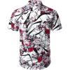 imageMens 2 Piece Casual Cotton Stretchy Outfit Short Sleeve Button up Shirt and Shorts SetWhite Floral