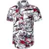 imageMens 2 Piece Casual Cotton Stretchy Outfit Short Sleeve Button up Shirt and Shorts SetWhite Floral