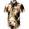 imageMens 2 Piece Casual Cotton Stretchy Outfit Short Sleeve Button up Shirt and Shorts SetWhite Gold