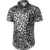 imageMens 2 Piece Casual Cotton Stretchy Outfit Short Sleeve Button up Shirt and Shorts SetWhite Leopard