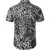 imageMens 2 Piece Casual Cotton Stretchy Outfit Short Sleeve Button up Shirt and Shorts SetWhite Leopard