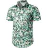 imageMens 2 Piece Casual Cotton Stretchy Outfit Short Sleeve Button up Shirt and Shorts SetWhitegreen