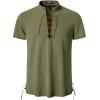 imageMens Pure Cotton Vintage Short Sleeve Lace Up Shirts for Renaissance Pirate Viking Medieval CostumeArmy Green