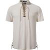 imageMens Pure Cotton Vintage Short Sleeve Lace Up Shirts for Renaissance Pirate Viking Medieval CostumeBeige