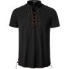 imageMens Pure Cotton Vintage Short Sleeve Lace Up Shirts for Renaissance Pirate Viking Medieval CostumeBlackb