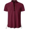 imageMens Pure Cotton Vintage Short Sleeve Lace Up Shirts for Renaissance Pirate Viking Medieval CostumeBurgundy