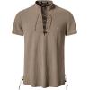 imageMens Pure Cotton Vintage Short Sleeve Lace Up Shirts for Renaissance Pirate Viking Medieval CostumeCoffee