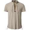 imageMens Pure Cotton Vintage Short Sleeve Lace Up Shirts for Renaissance Pirate Viking Medieval CostumeKhakib