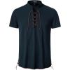 imageMens Pure Cotton Vintage Short Sleeve Lace Up Shirts for Renaissance Pirate Viking Medieval CostumeNavy Blue