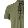 imageMens Pure Cotton Vintage Short Sleeve Lace Up Shirts for Renaissance Pirate Viking Medieval CostumeSolid Army Green
