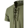 imageMens Pure Cotton Vintage Short Sleeve Lace Up Shirts for Renaissance Pirate Viking Medieval CostumeSolid Army Green