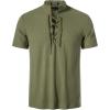 imageMens Pure Cotton Vintage Short Sleeve Lace Up Shirts for Renaissance Pirate Viking Medieval CostumeSolid Army Green