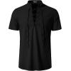 imageMens Pure Cotton Vintage Short Sleeve Lace Up Shirts for Renaissance Pirate Viking Medieval CostumeSolid Black
