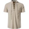imageMens Pure Cotton Vintage Short Sleeve Lace Up Shirts for Renaissance Pirate Viking Medieval CostumeSolid Khaki
