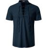 imageMens Pure Cotton Vintage Short Sleeve Lace Up Shirts for Renaissance Pirate Viking Medieval CostumeSolid Navy Blue