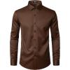 imageMens Stretch Wrinkle Free Dress Shirts Formal Wedding Prom Long Sleeve Slim Fit Button Down ShirtBrown