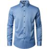 imageMens Stretch Wrinkle Free Dress Shirts Formal Wedding Prom Long Sleeve Slim Fit Button Down ShirtClassic Blue