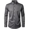 imageMens Stretch Wrinkle Free Dress Shirts Formal Wedding Prom Long Sleeve Slim Fit Button Down ShirtDark Grey