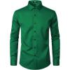 imageMens Stretch Wrinkle Free Dress Shirts Formal Wedding Prom Long Sleeve Slim Fit Button Down ShirtGreen