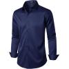 imageMens Stretch Wrinkle Free Dress Shirts Formal Wedding Prom Long Sleeve Slim Fit Button Down ShirtNavy