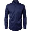 imageMens Stretch Wrinkle Free Dress Shirts Formal Wedding Prom Long Sleeve Slim Fit Button Down ShirtNavy