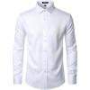 imageMens Stretch Wrinkle Free Dress Shirts Formal Wedding Prom Long Sleeve Slim Fit Button Down ShirtSolid White