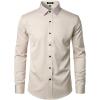 imageMens Stretch Wrinkle Free Dress Shirts Formal Wedding Prom Long Sleeve Slim Fit Button Down ShirtTan