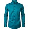 imageMens Stretch Wrinkle Free Dress Shirts Formal Wedding Prom Long Sleeve Slim Fit Button Down ShirtTeal