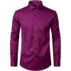 imageMens Stretch Wrinkle Free Dress Shirts Formal Wedding Prom Long Sleeve Slim Fit Button Down ShirtWine Red