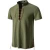 imageMens Pure Cotton Vintage Short Sleeve Lace Up Shirts for Renaissance Pirate Viking Medieval CostumeArmy Green