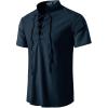 imageMens Pure Cotton Vintage Short Sleeve Lace Up Shirts for Renaissance Pirate Viking Medieval CostumeSolid Navy Blue