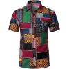 imageMens Cotton Linen Traditional Pattern Print Casual Short Sleeve Button Down Hawaiian Shirts for Beach Vacation