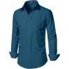 imageMens Stretch Regular Fit Long Sleeve Dress Shirts Lightweight Business Casual Button Down Shirts with PocketTeal