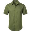 imageMens Stretch Wrinkle Free Short Sleeve Button Down Shirts Summer Casual Texture Beach Vacation Wedding ShirtArmy Green
