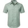 imageMens Stretch Wrinkle Free Short Sleeve Button Down Shirts Summer Casual Texture Beach Vacation Wedding ShirtLight Green