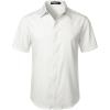 imageMens Stretch Wrinkle Free Short Sleeve Button Down Shirts Summer Casual Texture Beach Vacation Wedding ShirtWhite