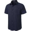 imageMens Summer Cotton Linen Short Sleeve Button Down Shirt Casual Lightweight Tops with Pockets for Beach VacationNavy